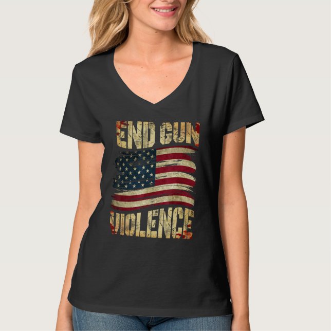 Camiseta End Gun Violence Awareness US Flag Gun Control (Frente)
