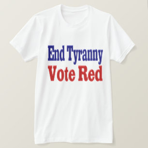 Camiseta End Tyanny Vote Red com texto azul vermelho