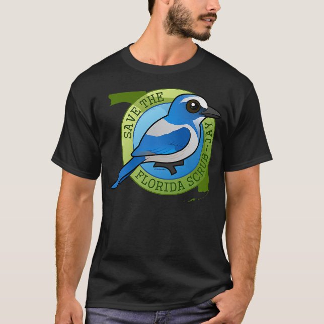 Camiseta Endangered Florida Scrub-Jay Cartoon Bird Conserva (Frente)