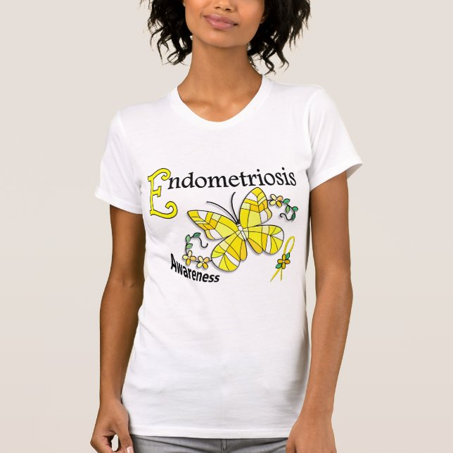 Camiseta Endometriose da borboleta 2 do vitral (Frente)