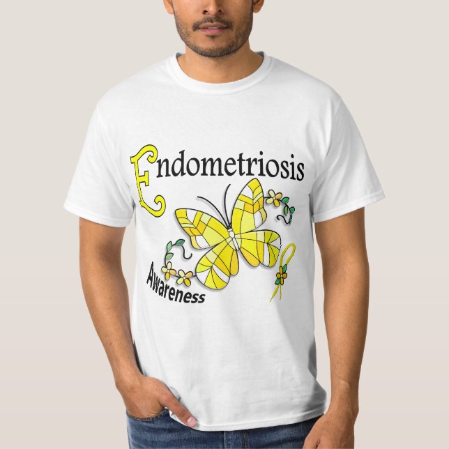 Camiseta Endometriose da borboleta 2 do vitral (Frente)