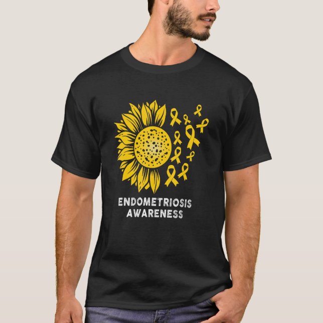Camiseta Endometriosis Awareness sunflower with Yellow Ribb (Frente)