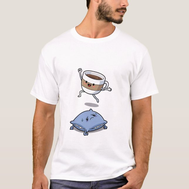 Camiseta Energetic Cartoon Coffee Cup Jumping Over  (Frente)