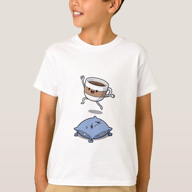 Camiseta Energetic Cartoon Coffee Cup Jumping Over  (Frente)