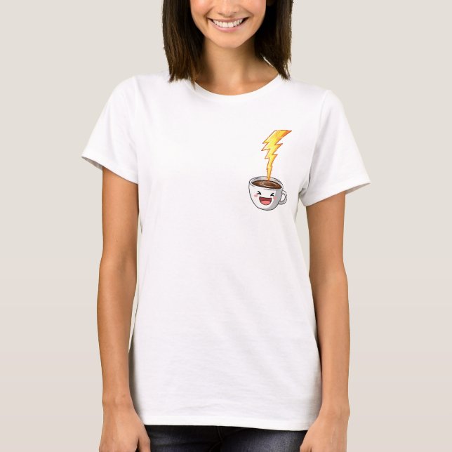 Camiseta Energetic Kawaii Coffee Cup with Lightning Bolt (Frente)