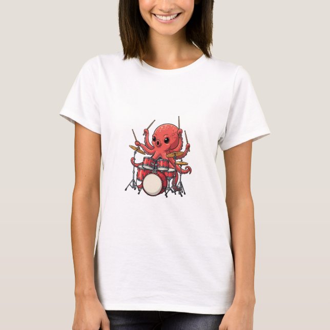 Camiseta Energetic Red Octopus Drummer Multitasking (Frente)