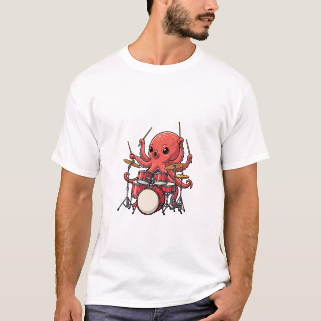 Camiseta Energetic Red Octopus Drummer Multitasking (Frente)