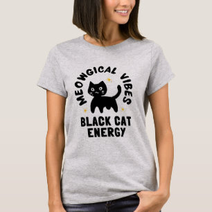 Camiseta Energia de Gato Preto Divertida, design de Felino