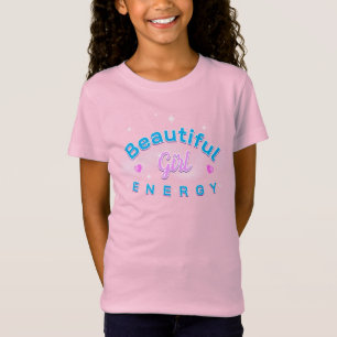 Camiseta Energia de Menina Bonita Texto Curvo Azul em ROSA