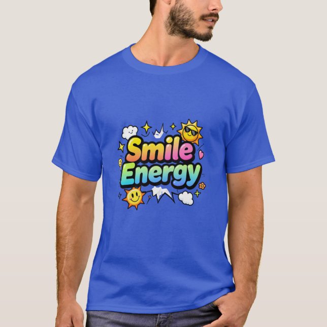 Camiseta Energia de Sorriso Design de Arco-íris Fofo (Frente)
