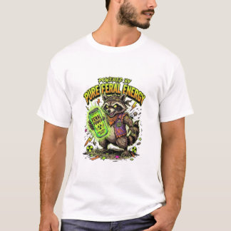 Camiseta Energizado por Energia Feral Pura Funny Raccoon