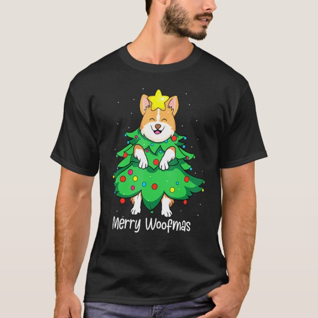 Camiseta Enfeite de árvore de Natal Corgi Mãe Pai (Frente)
