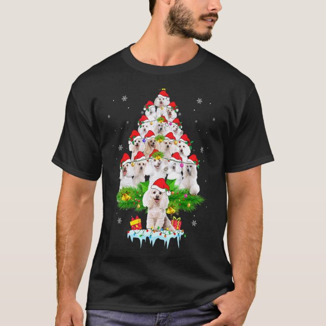 Camiseta Enfeite de árvore de Natal de Poodle engraçado com (Frente)