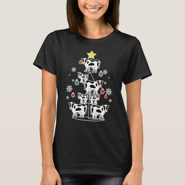 Camiseta Enfeite de árvore de Natal de vaca leiteira (Frente)