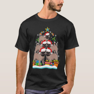 Camiseta Enfeite de árvore de Natal Pug Chapéu do Papai Noe