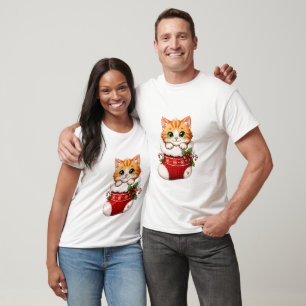 Camiseta Enfeite de Cerâmica de Gatinho Fofo em Meia de Nat