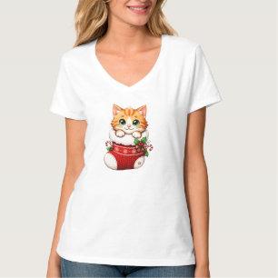 Camiseta Enfeite de Cerâmica de Gatinho Fofo em Meia de Nat