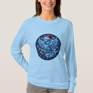 Camiseta Enfeite de chapéu de Papai Noel de pássaro azul de