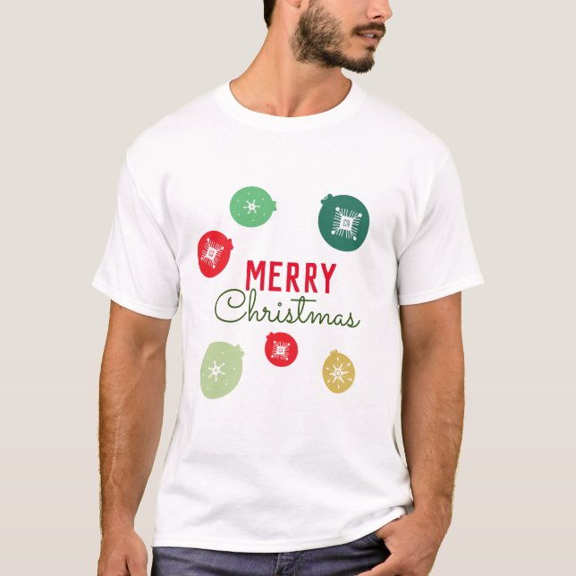Camiseta Enfeite de flocos de neve de Natal alegre (Frente)