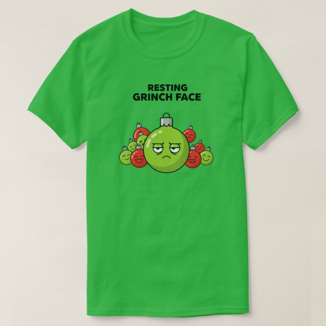 Camiseta Enfeite de Natal com Rosto do Grinch Relaxado  (Frente do Design)