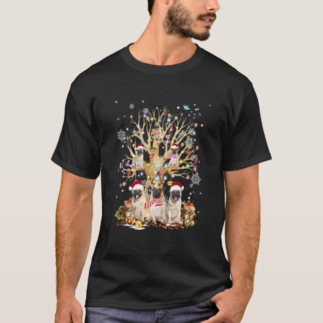 Camiseta Enfeite De Natal De Árvore De Pug Para Cachorro (Frente)