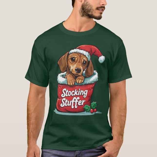 Camiseta Enfeite de Natal de Dachshund para Meia de Present (Frente)