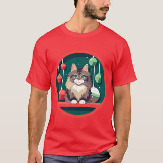Camiseta Enfeite de Natal de Gato Maine Coon