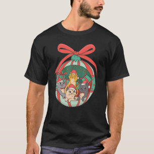 Camiseta Enfeite de Natal de Gatos Antigos Papai Noel Féri