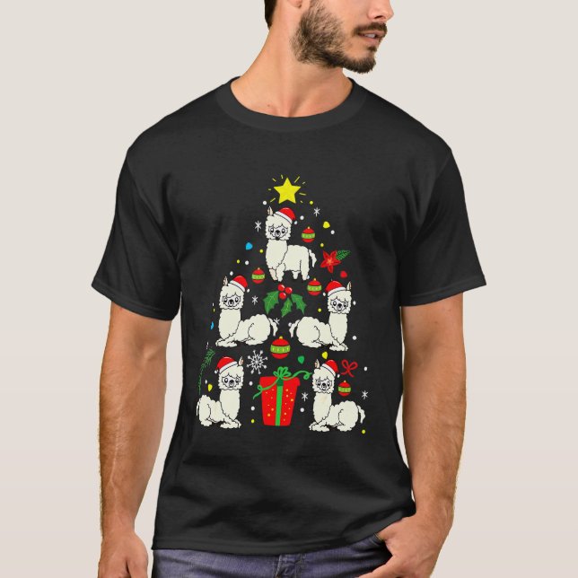 Camiseta Enfeite De Natal De Llama Árvore Fa la (Frente)