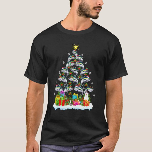 Camiseta Enfeite de Natal de Peixe Atum com Iluminação S (Frente)