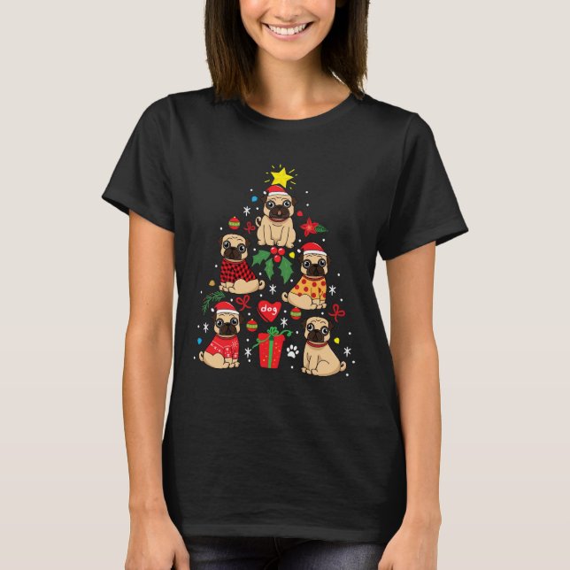 Camiseta Enfeite De Natal De Pug Árvore Clássico 264 (Frente)