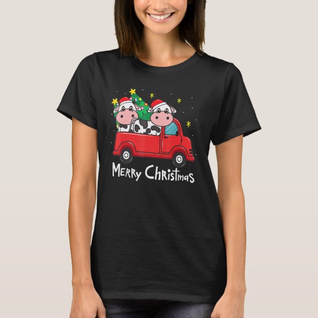 Camiseta Enfeite de Natal de Vaca Caminhão Árvore Natal (Frente)