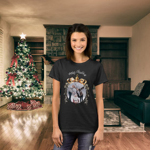 Camiseta Enfeite de Natal preto dourado para foto da famíli