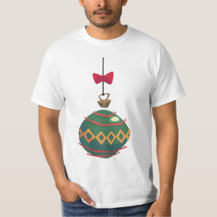 Camiseta Enfeite de Natal Verde Retro com Laço Vermelho