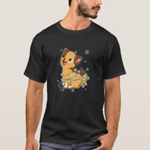 Camiseta Enfeites de Luzes de Árvore de Natal Gatos Festivo