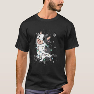 Camiseta Enfeites de Luzes de Árvore de Natal Vaca Fazendei