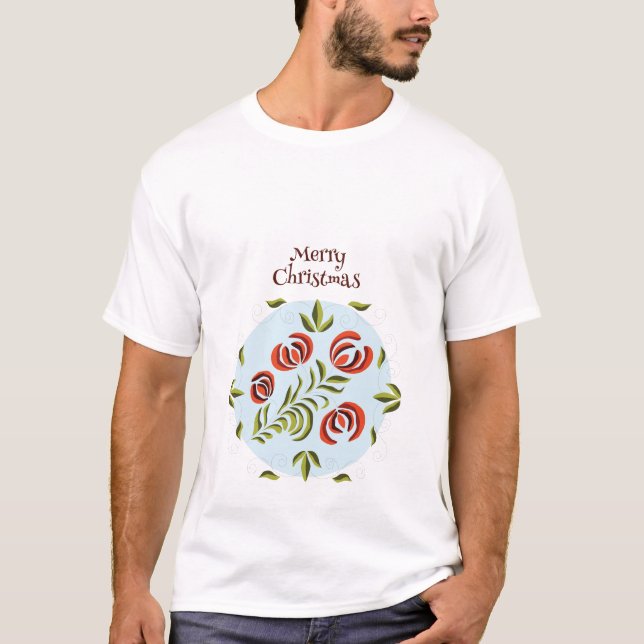 Camiseta Enfeites de natal com arte popular húngara (Frente)