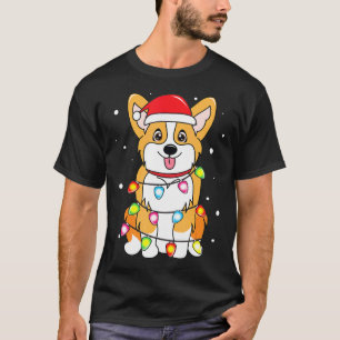 Camiseta Enfeites de natal Corgi Luzes Cachorros Xmas Pai M