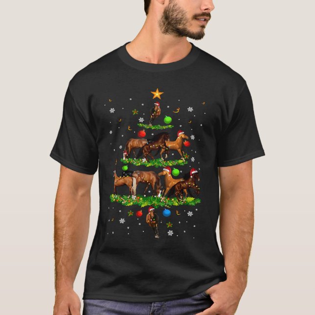 Camiseta Enfeites de Natal de Cavalos para Árvore de Natal (Frente)