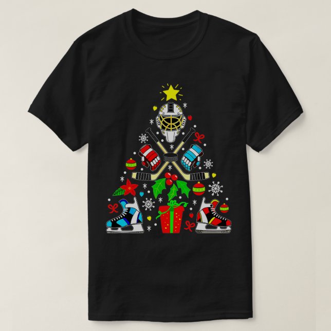 Camiseta Enfeites de natal De Hóquei Em Gelo, Engraçado Xma (Frente do Design)