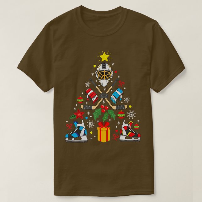 Camiseta Enfeites de natal De Hóquei Em Gelo, Engraçado Xma (Frente do Design)