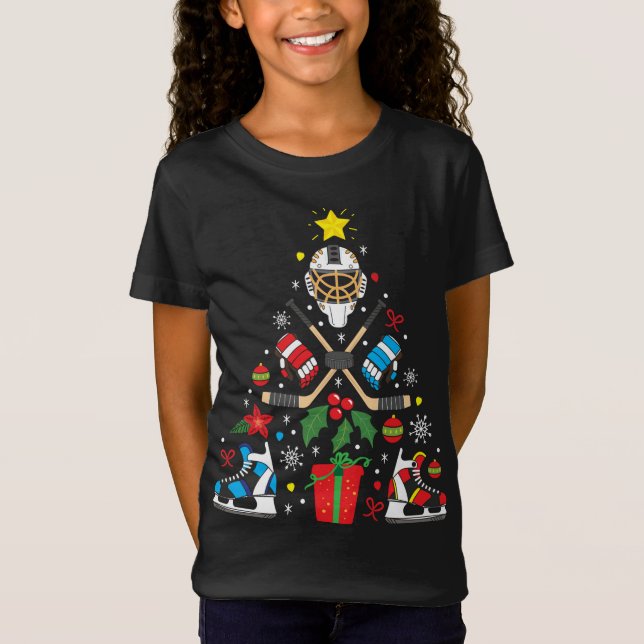 Camiseta Enfeites de natal De Hóquei Em Gelo, Engraçado Xma (Frente)