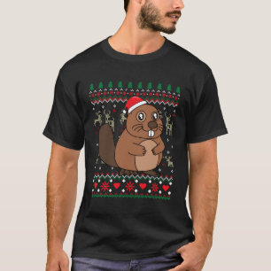 Camiseta Enfeites de natal do castor dotado de Fazenda engr