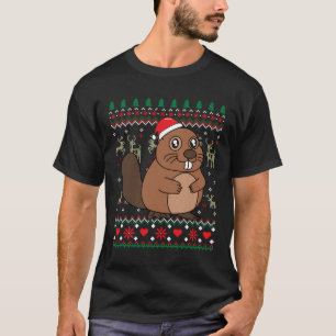 Camiseta Enfeites de natal do castor dotado de Fazenda engr