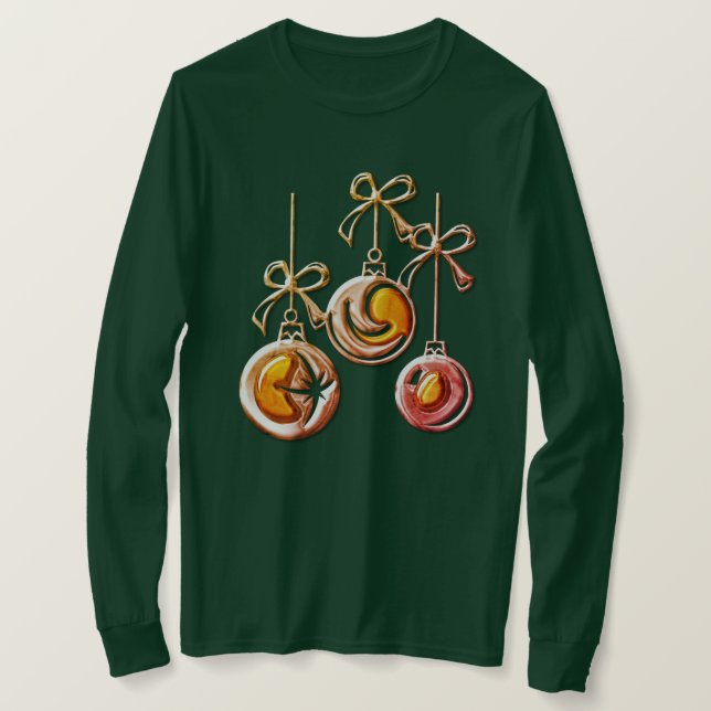 Camiseta Enfeites de Natal Dourados e Laços  (Frente do Design)