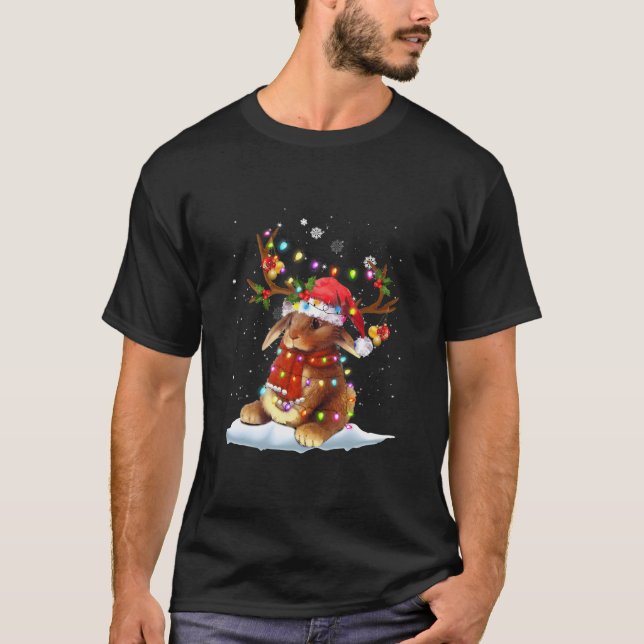Camiseta Enfeites de natal Luminosos Xma Rebelde Coelho (Frente)