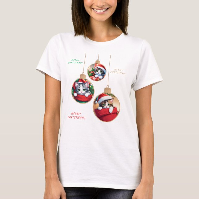 Camiseta "Enfeites de natal meowy" (Frente)