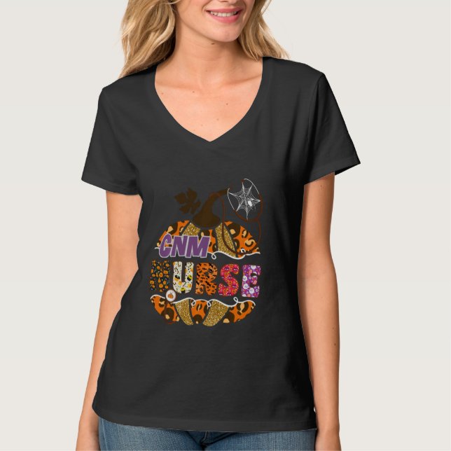 Camiseta Enfermagem Certificada de Pumpkin Leopard Do Hallo (Frente)