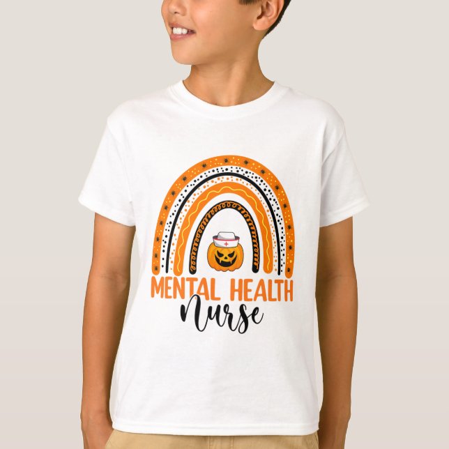 Camiseta Enfermagem Halloween Pumpkin Rainbow Mental Health (Frente)