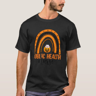 Camiseta Enfermagem Halloween Pumpkin Rainbow Saúde Pública